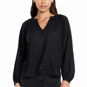 Old Navy Split-Neck Crinkle Gauze Top Sz L Lightweight Long Sleeves 100% Cotton